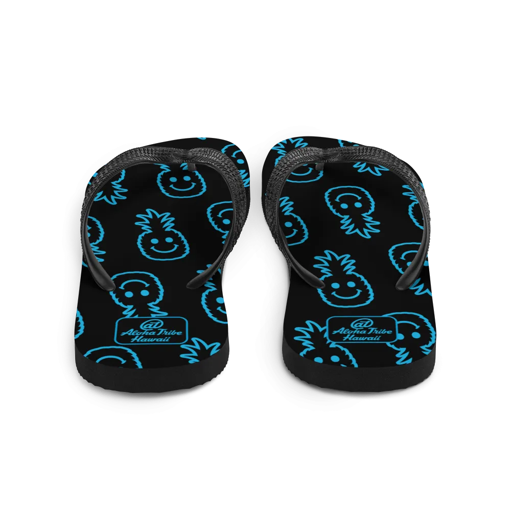 Aloha Tribe -Happy Pineapple- Black Flip-Flops