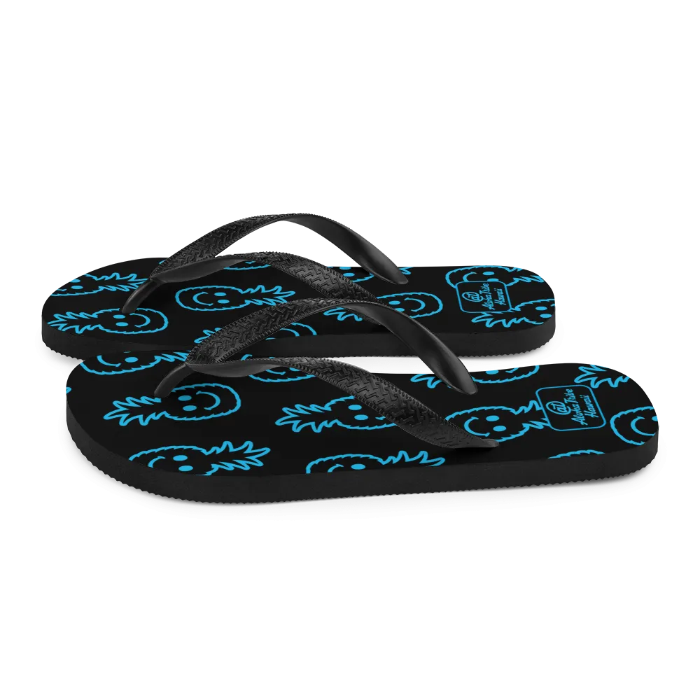 Aloha Tribe -Happy Pineapple- Black Flip-Flops