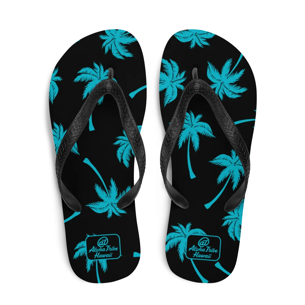 Aloha Tribe -Palm Tree Monogram- Black Flip-Flops