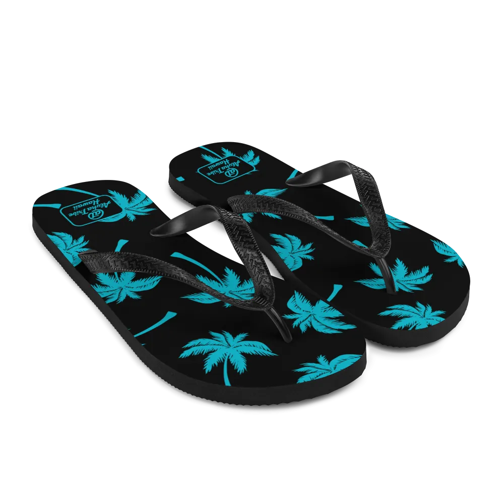 Aloha Tribe -Palm Tree Monogram- Black Flip-Flops