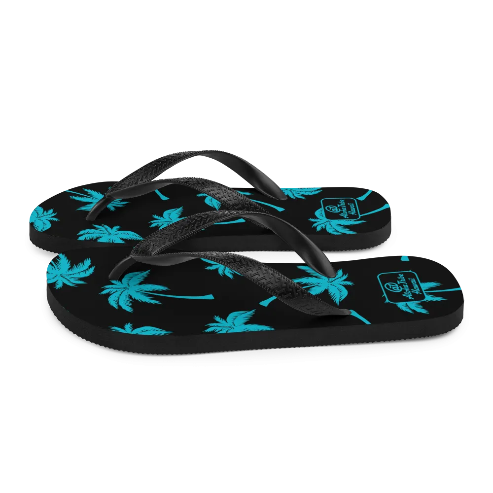 Aloha Tribe -Palm Tree Monogram- Black Flip-Flops