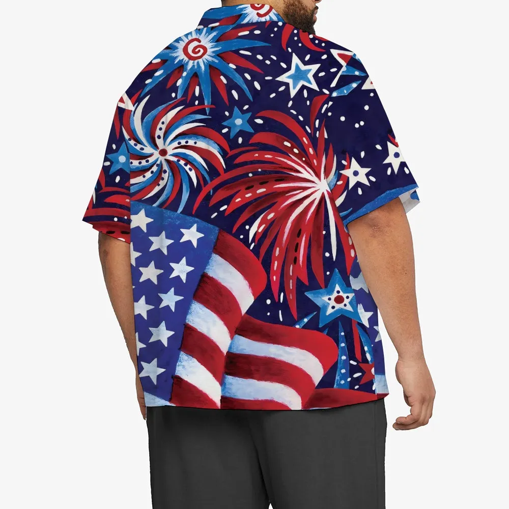 American Flag Chest Pocket Short Sleeve Cotton Linen Lounge Shirt 2306101234