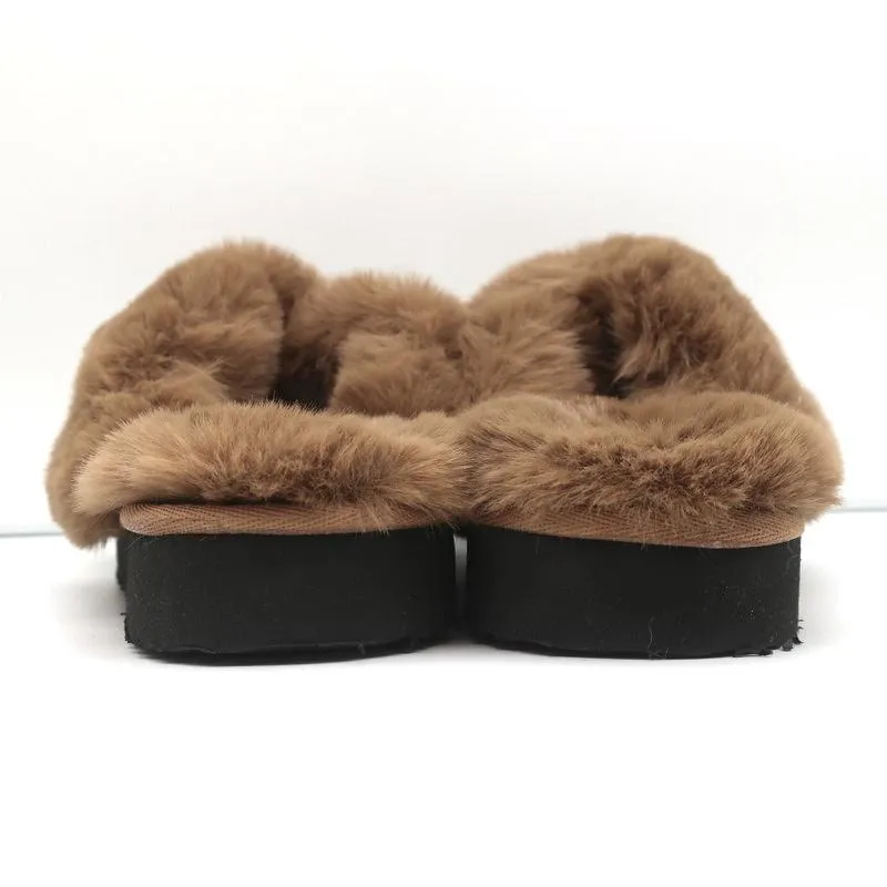 Apparis Biba Faux Fur Slippers Brown Size 7 Slide Sandals NEW