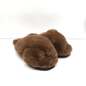Apparis Biba Faux Fur Slippers Brown Size 7 Slide Sandals NEW