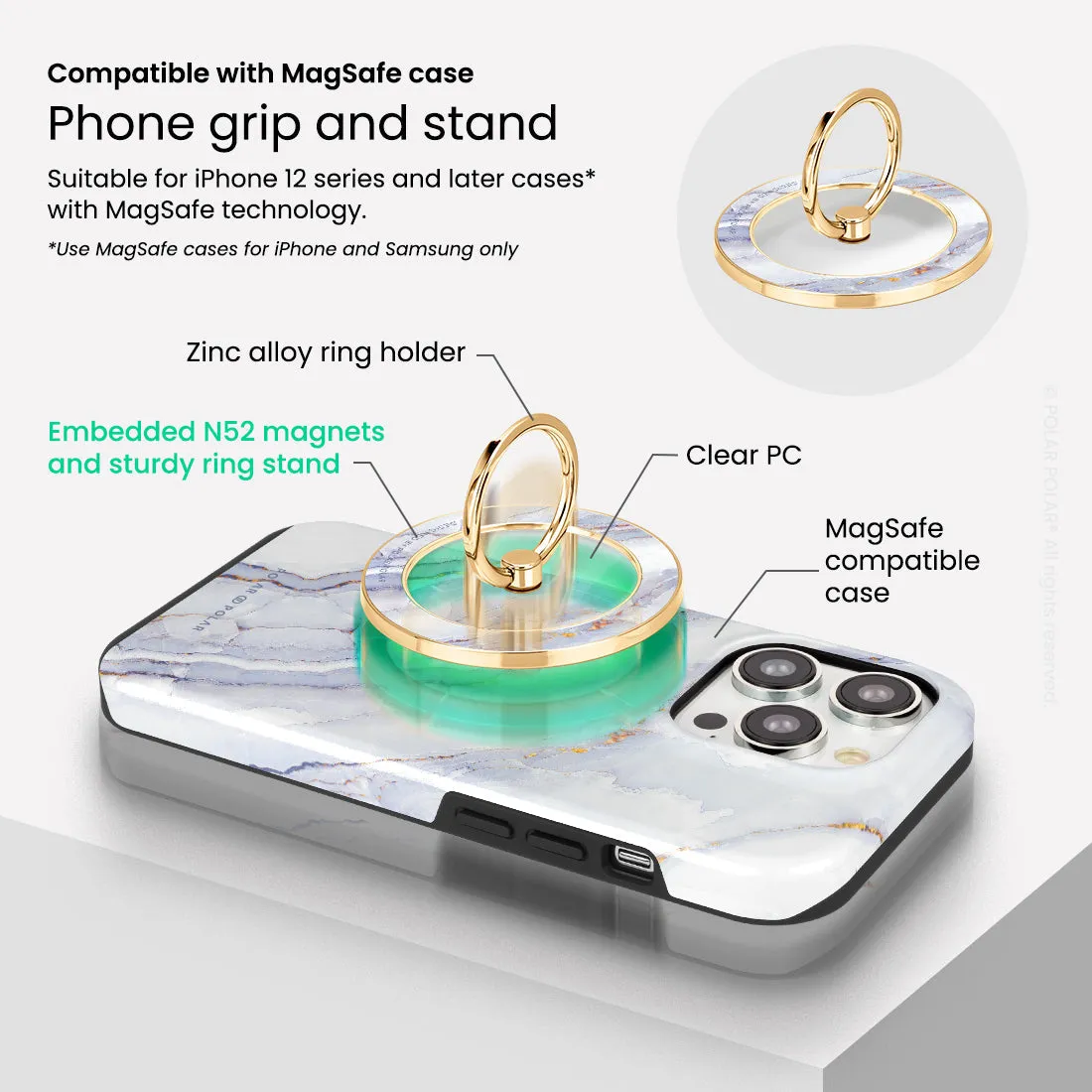 Arctic Ocean - Golden MagSafe Phone Grip and Ring Holder Stand