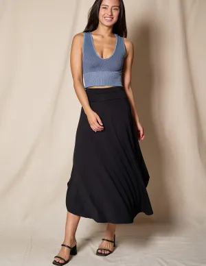 Bamboo Flat Waist Skirt - Black