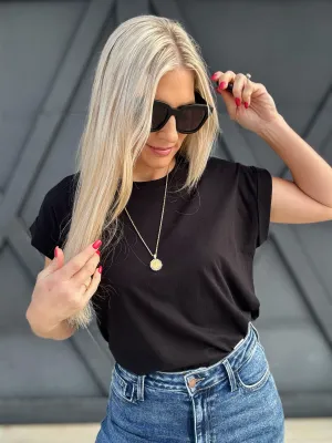 Basic Folded Short Sleeve Tee In Black