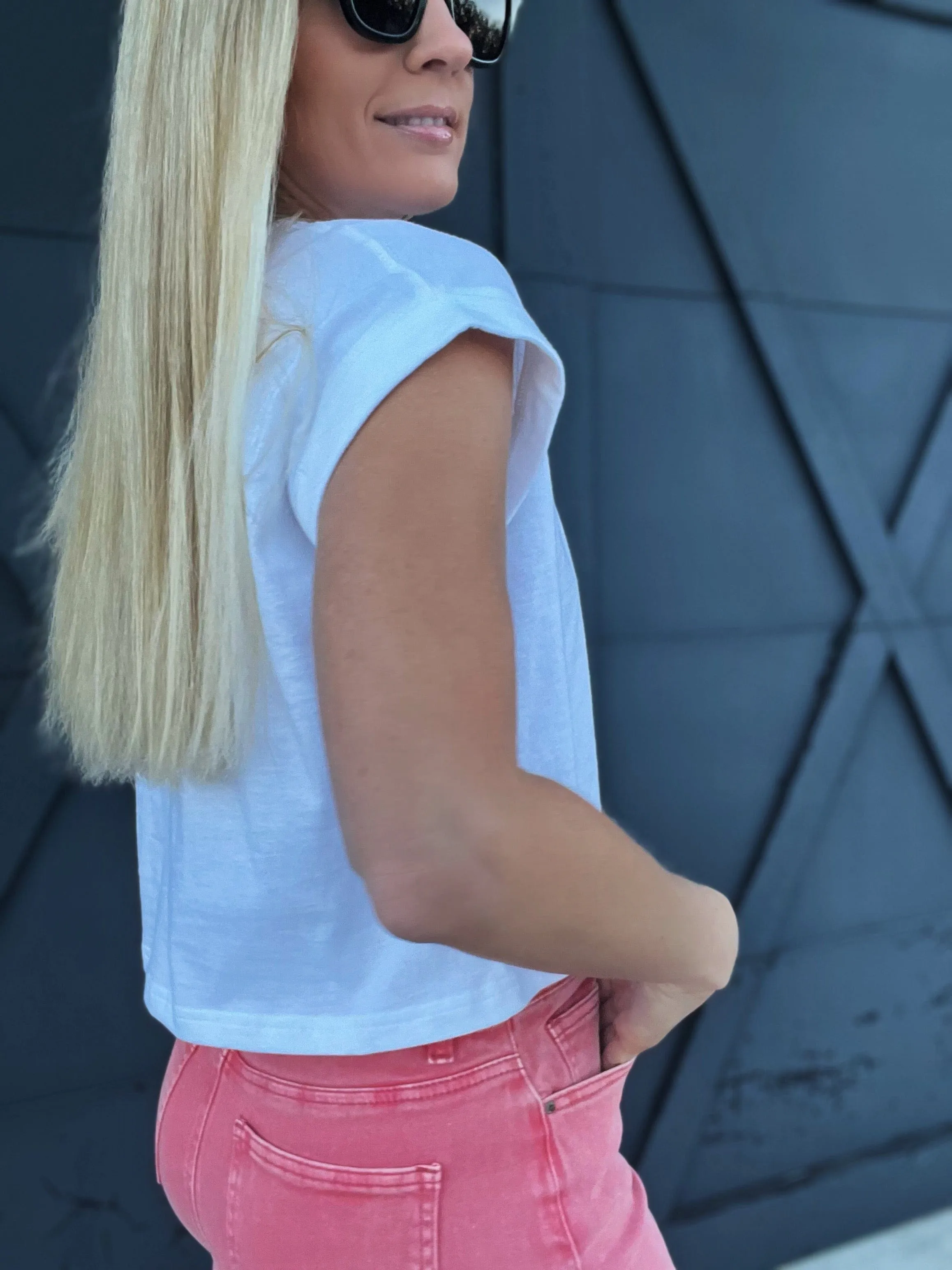 Basic Short Sleeve Crop-White