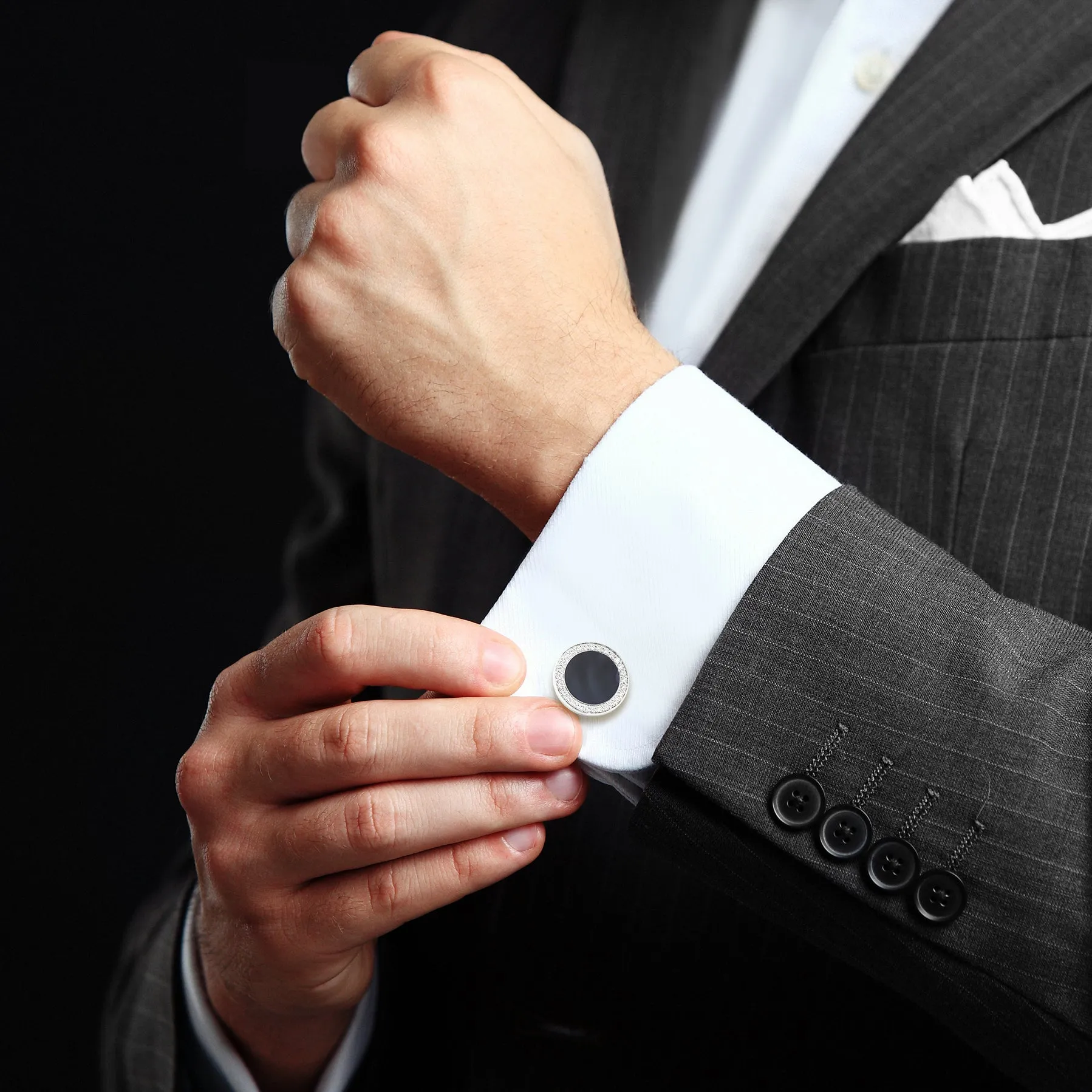 Black Onyx & Diamond 18k White Gold Cufflinks