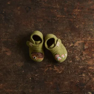Boiled Wool Slipper Shoe - Olive Hedgehog
