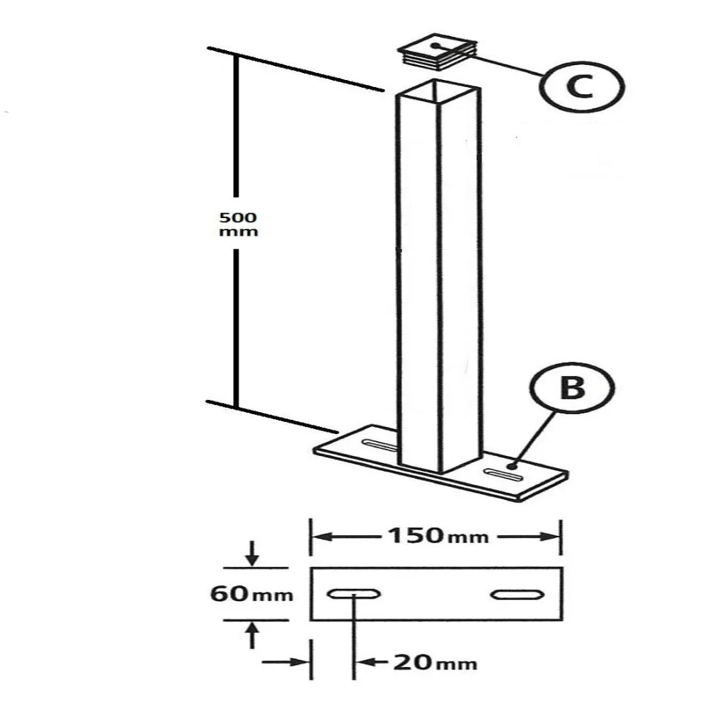 Bolt Down Flat Top Metal Gate Post