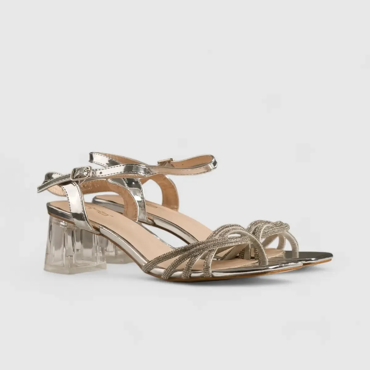 Bulbul Perspex Heel Evening  Sandal Silver HAR003