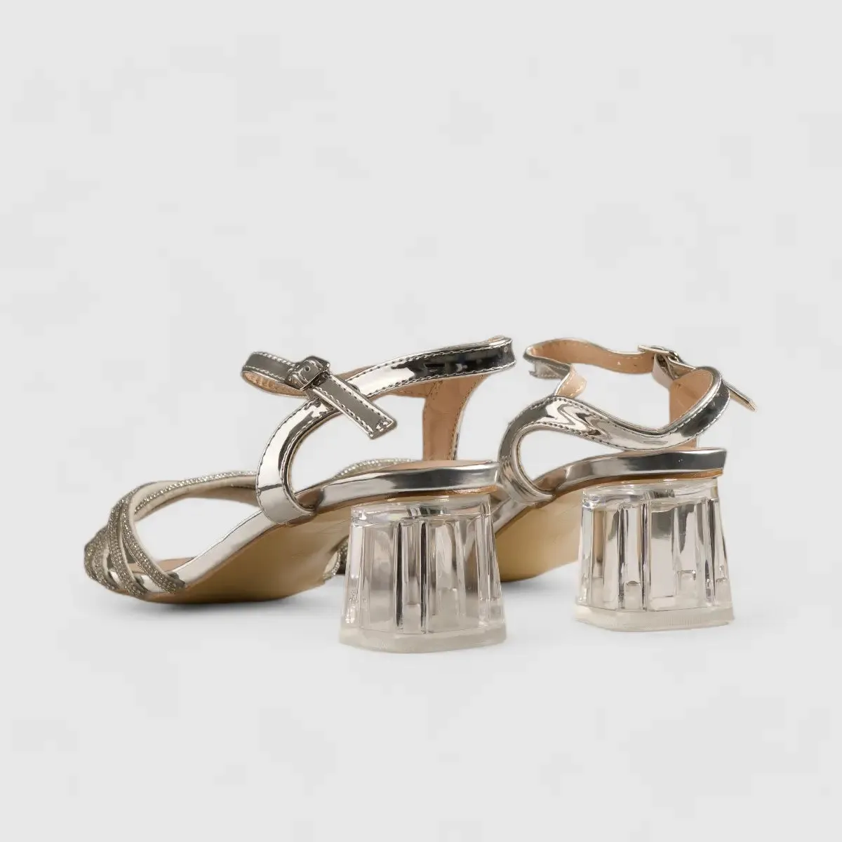 Bulbul Perspex Heel Evening  Sandal Silver HAR003