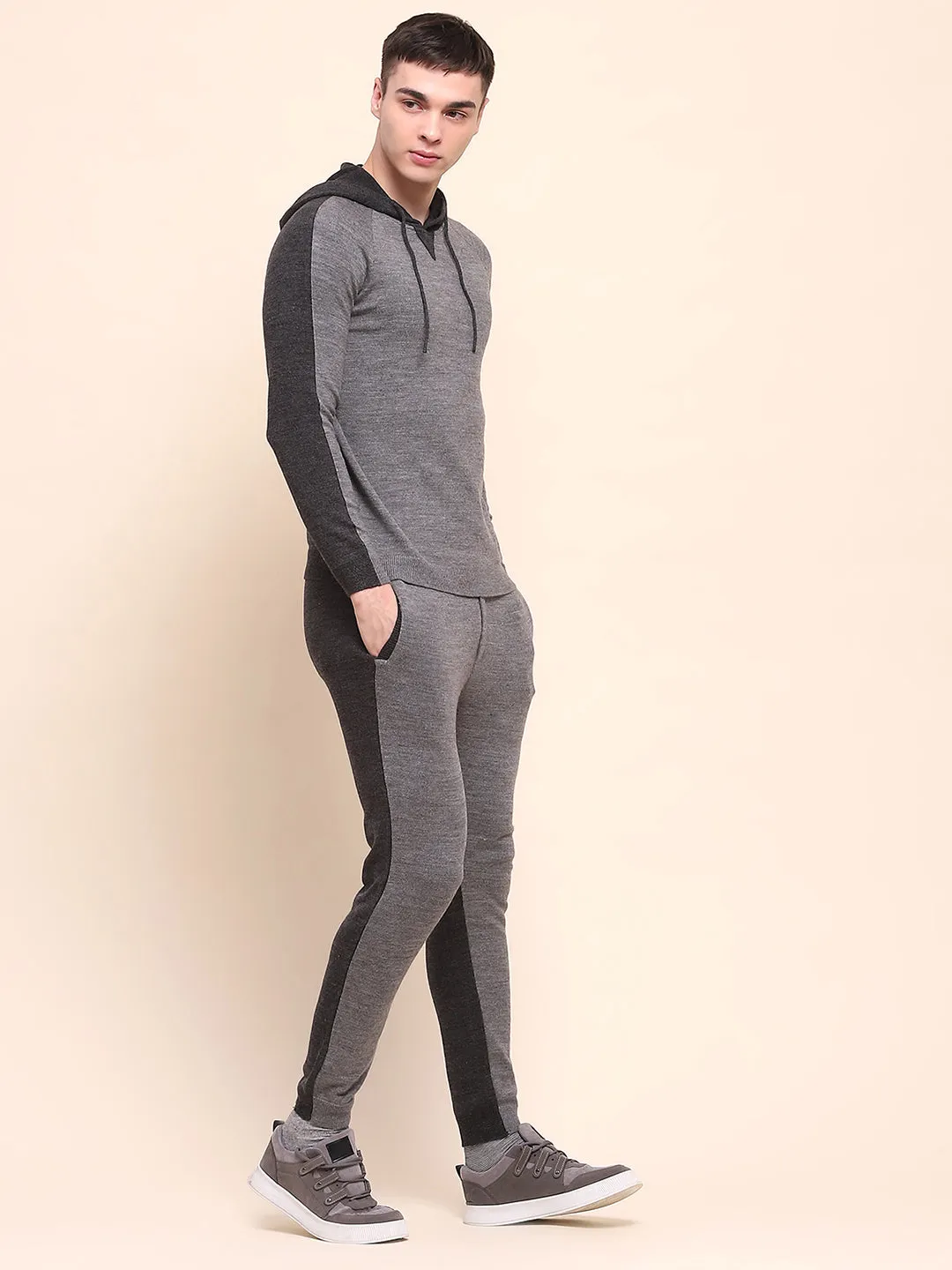 Camla Barcelona Color Blocked Anthra Hooded Sweater