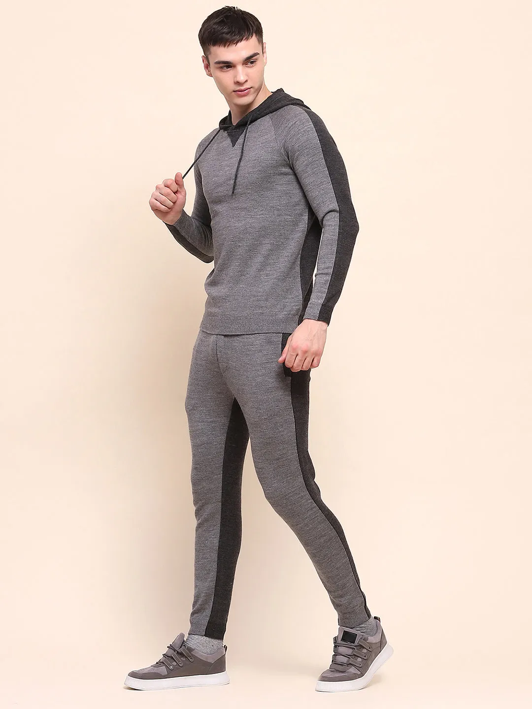 Camla Barcelona Color Blocked Anthra Hooded Sweater