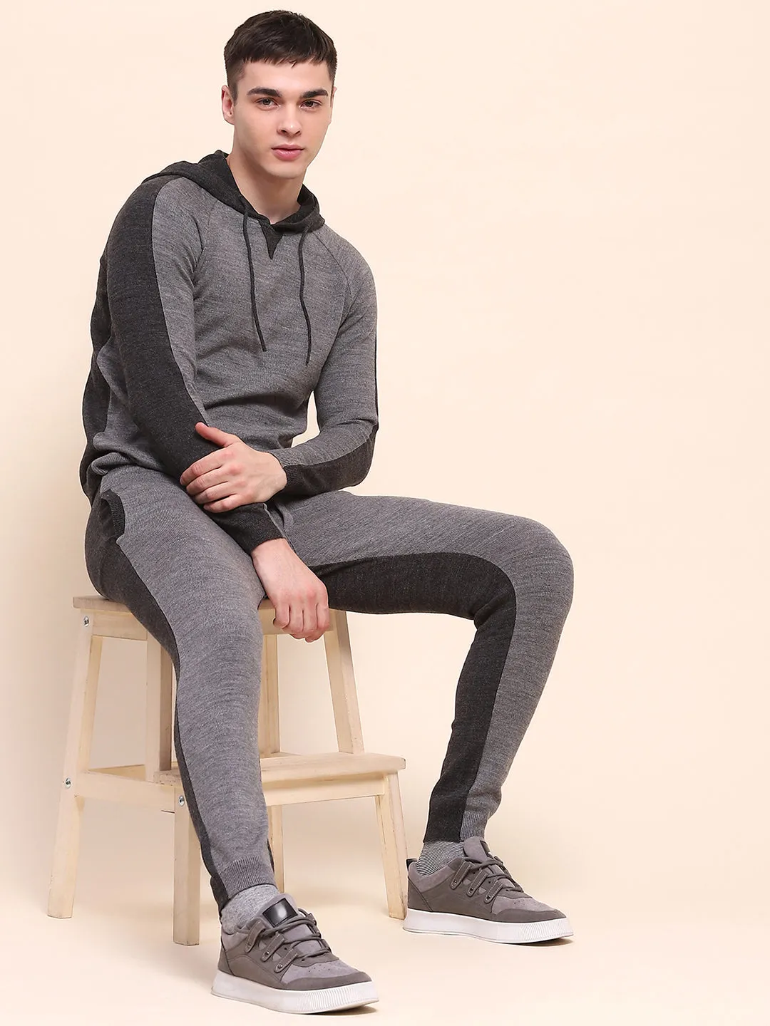 Camla Barcelona Color Blocked Anthra Hooded Sweater