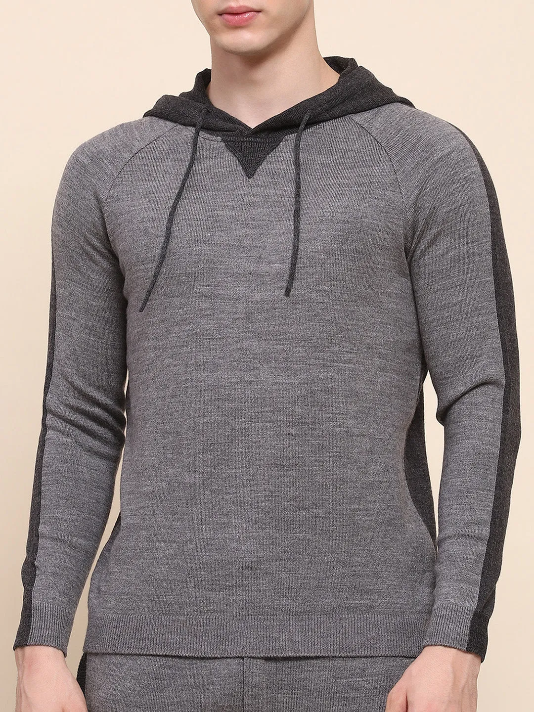 Camla Barcelona Color Blocked Anthra Hooded Sweater