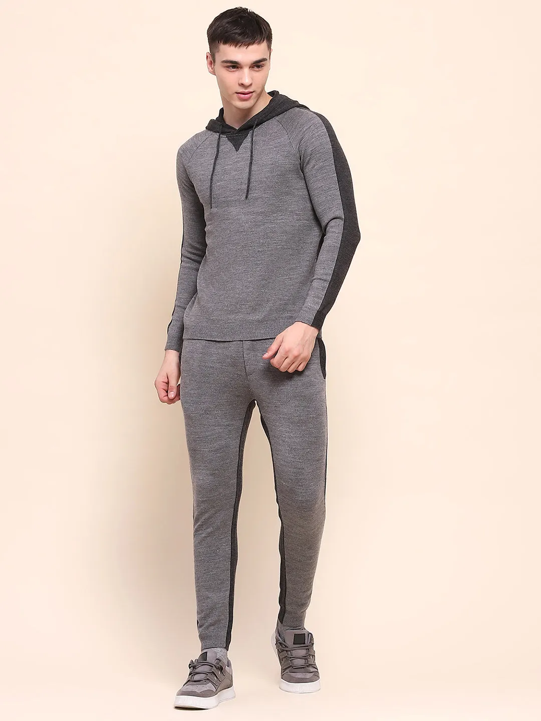 Camla Barcelona Color Blocked Anthra Hooded Sweater
