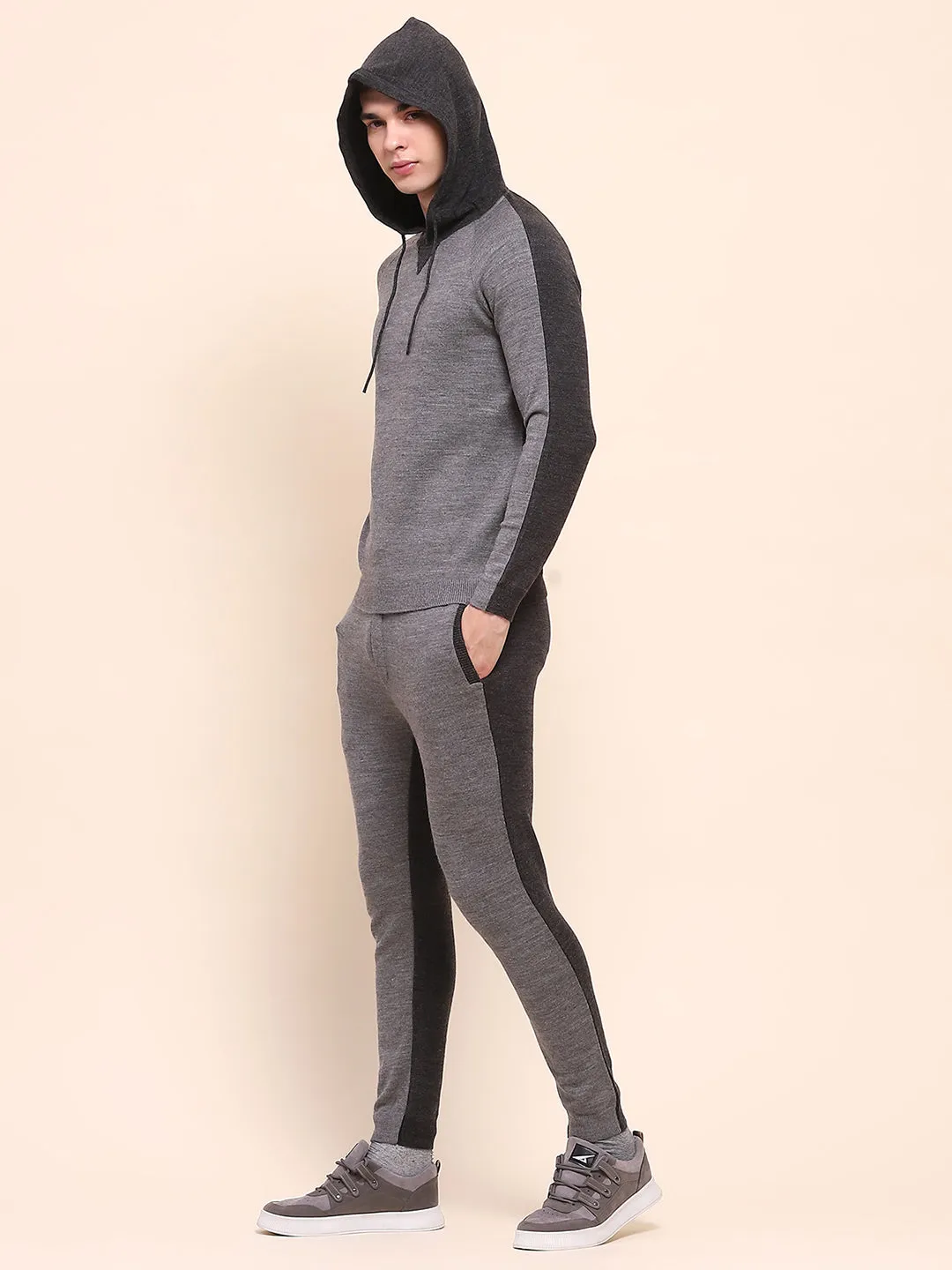 Camla Barcelona Color Blocked Anthra Hooded Sweater