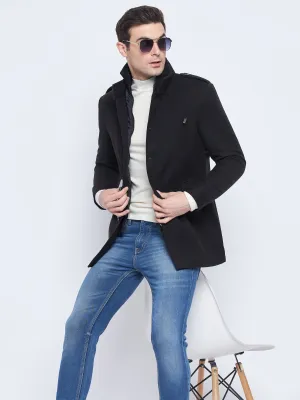 Camla Barcelona Men'S Stand Collar Black Long Coat