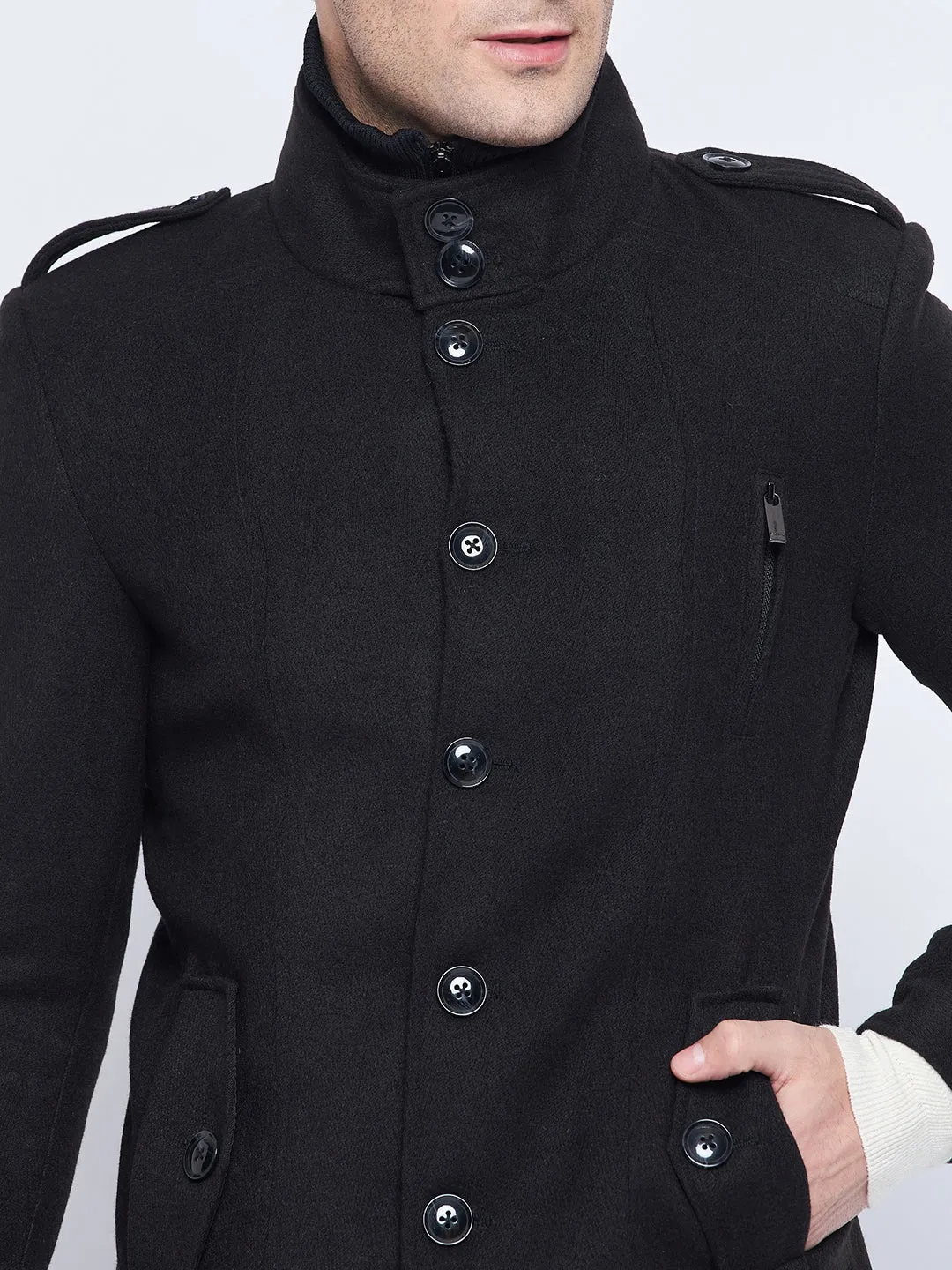 Camla Barcelona Men'S Stand Collar Black Long Coat