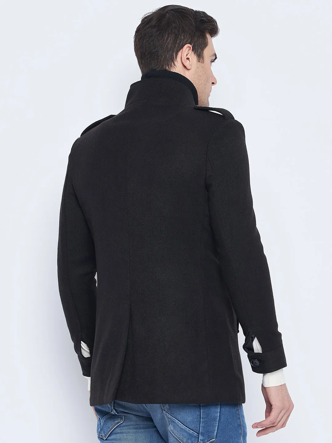 Camla Barcelona Men'S Stand Collar Black Long Coat
