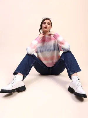 Camla Barcelona Ombre Print Mock Neck Off White Sweater