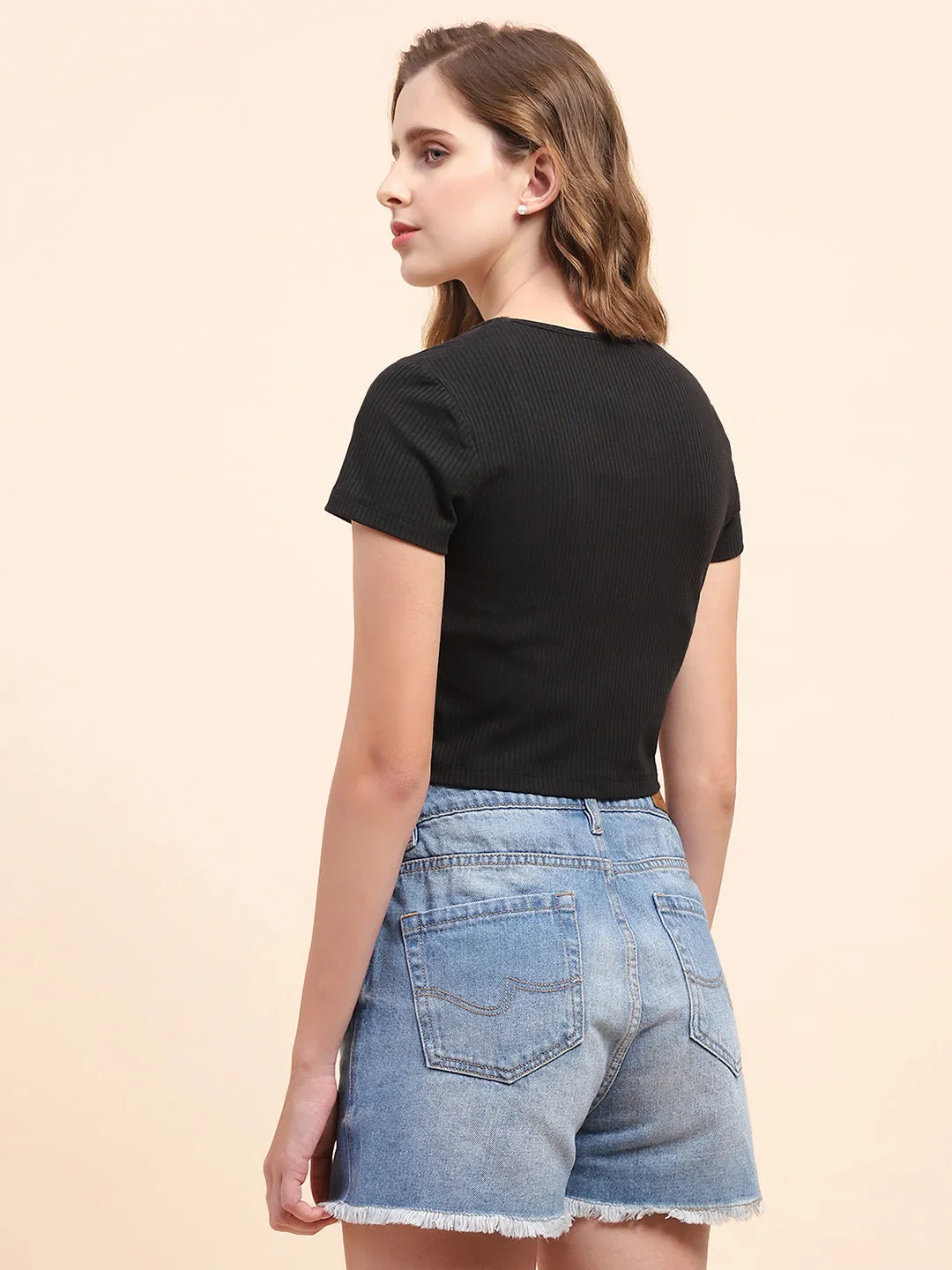 Camla Barcelona Square Neck Black Ribbed Top