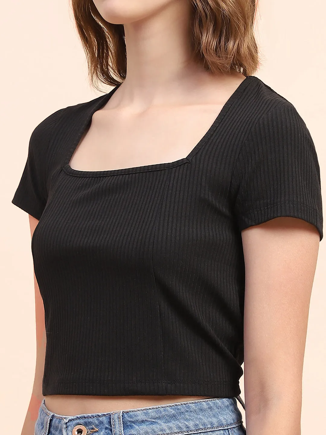 Camla Barcelona Square Neck Black Ribbed Top