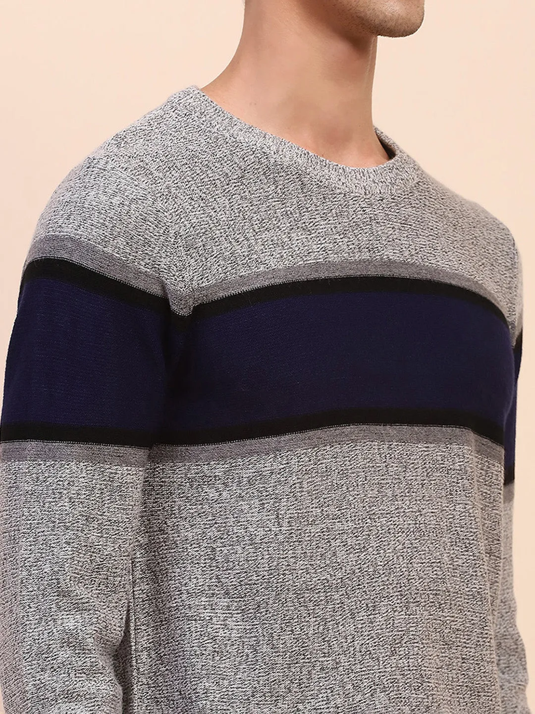 Camla Barcelona Striped Crew Neck Grey Sweater