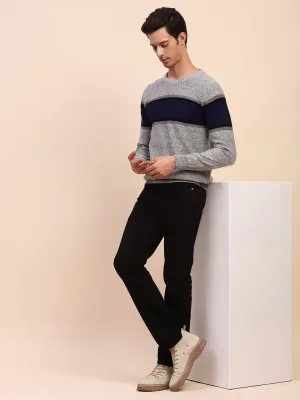 Camla Barcelona Striped Crew Neck Grey Sweater