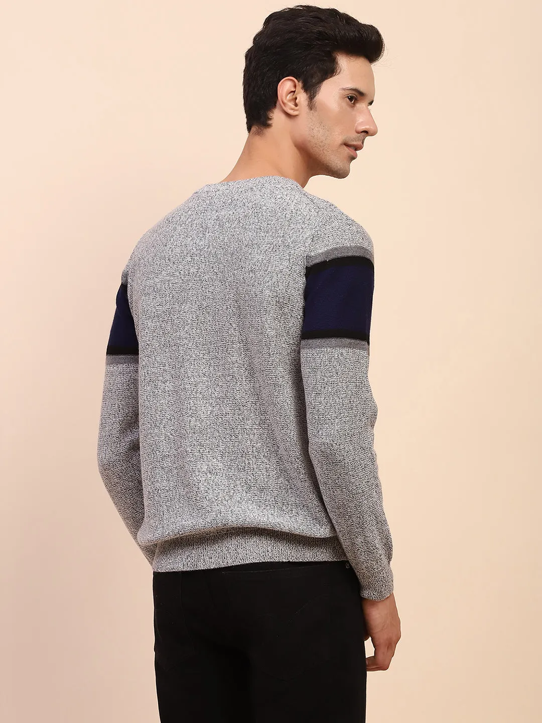 Camla Barcelona Striped Crew Neck Grey Sweater
