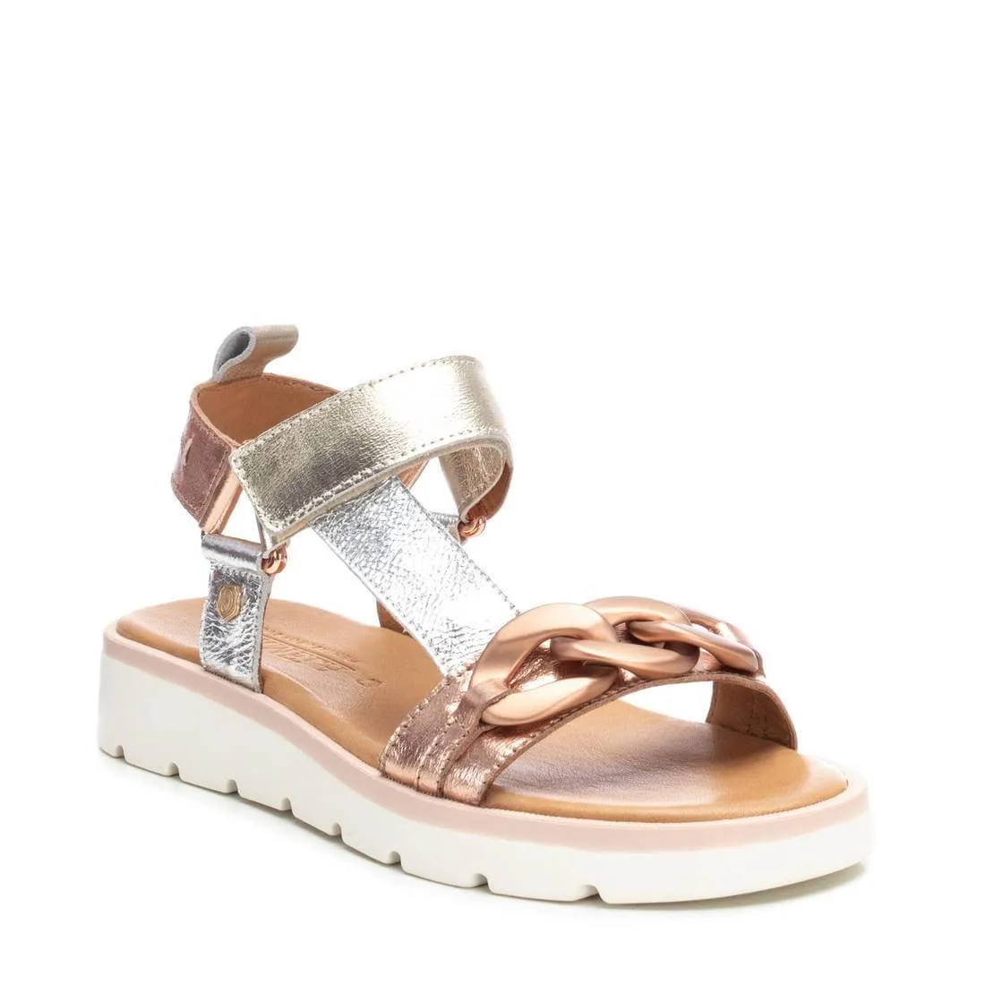 Carmela Gold Metallic Leather Curb Chain Sandals