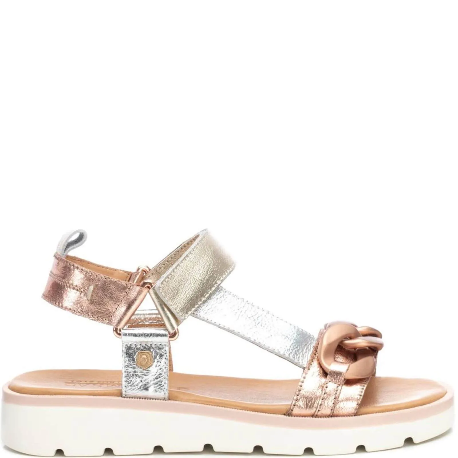 Carmela Gold Metallic Leather Curb Chain Sandals