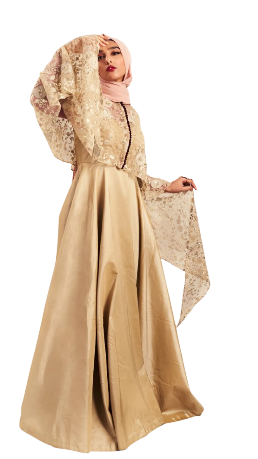 Champagne Lace Cape Gown