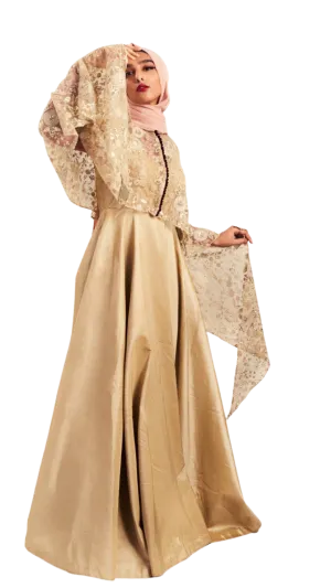 Champagne Lace Cape Gown