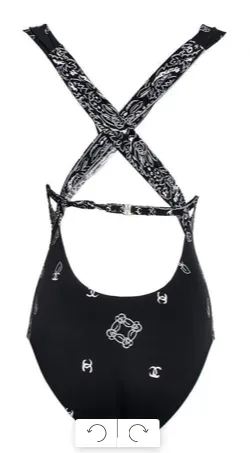 Chanel Size 40 Black Paisley Swimsuit