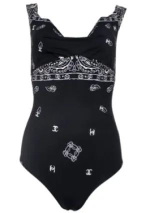 Chanel Size 40 Black Paisley Swimsuit
