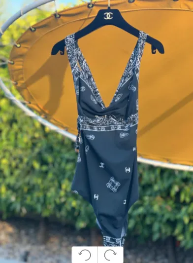 Chanel Size 40 Black Paisley Swimsuit
