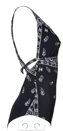 Chanel Size 40 Black Paisley Swimsuit