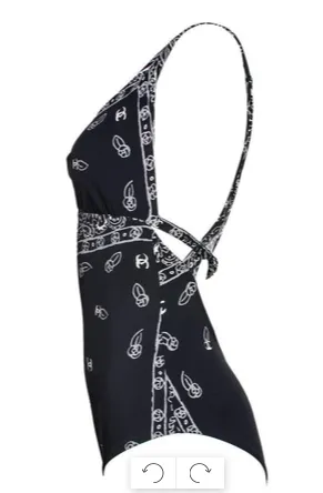 Chanel Size 40 Black Paisley Swimsuit