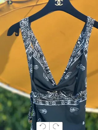 Chanel Size 40 Black Paisley Swimsuit