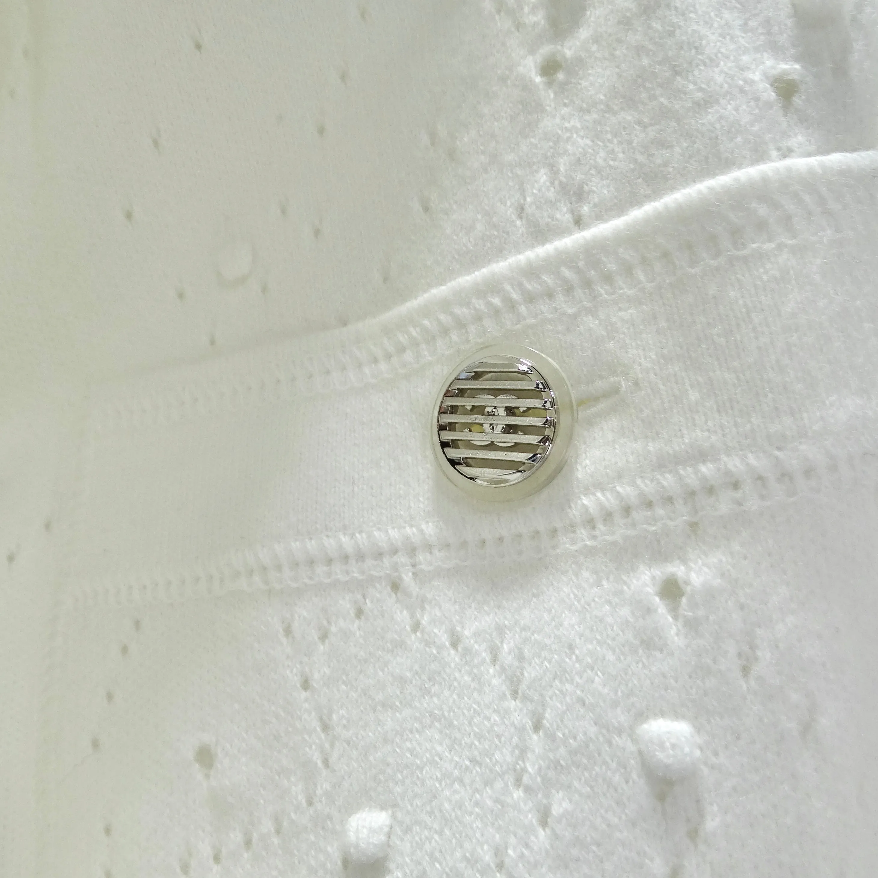 Chanel White Perforated Knit Zip Up Sweater