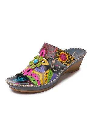 Charley Vintage  Hook Loop Wedge Slippers