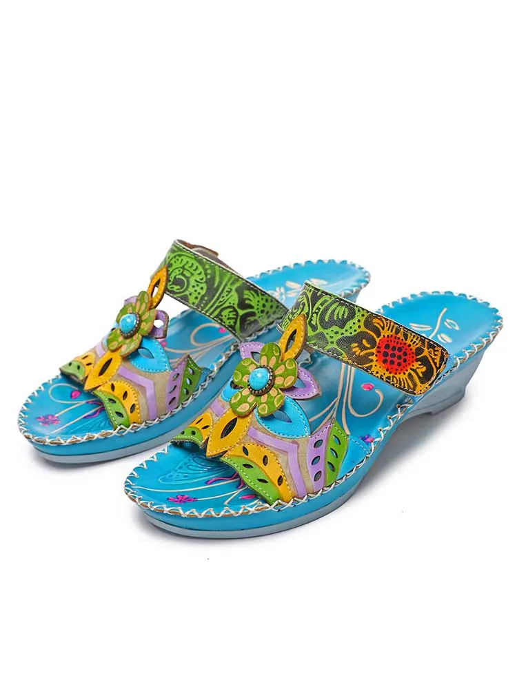 Charley Vintage  Hook Loop Wedge Slippers