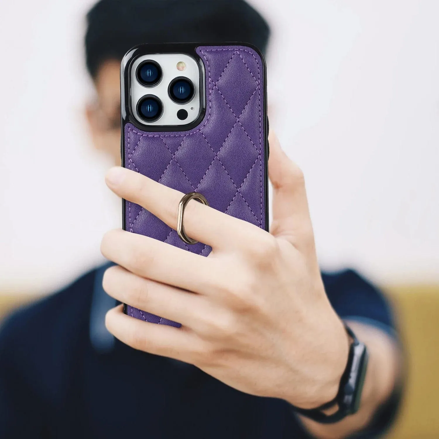 Classic Leather Case With Ring Grip For Samsung