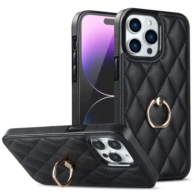 Classic Leather Case With Ring Grip For Samsung