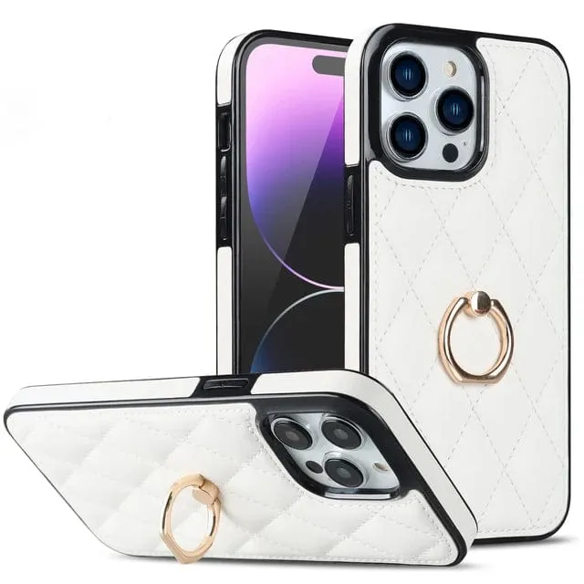 Classic Leather Case With Ring Grip For Samsung