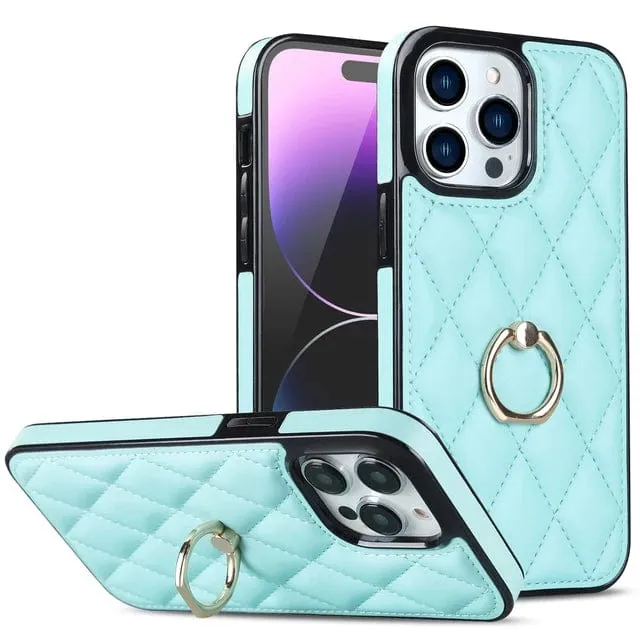 Classic Leather Case With Ring Grip For Samsung