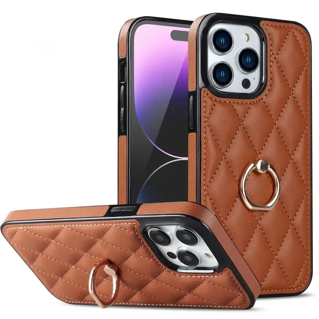 Classic Leather Case With Ring Grip For Samsung